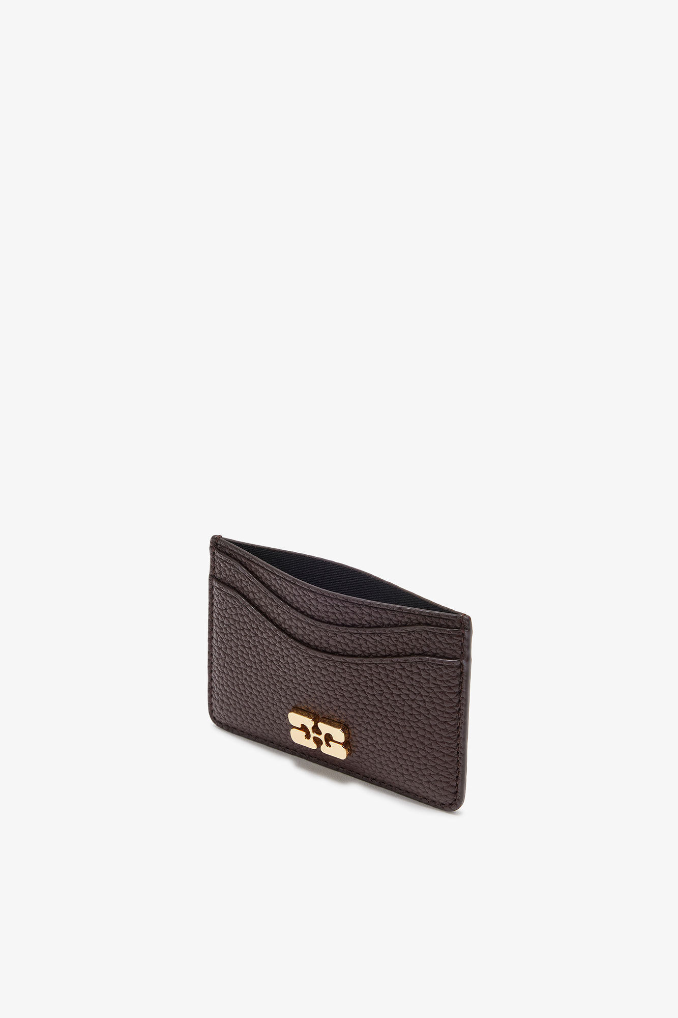 Brown Grained GANNI Bou Card Holder, Polyurethane, in colour Chicory Coffee - 3 - GANNI