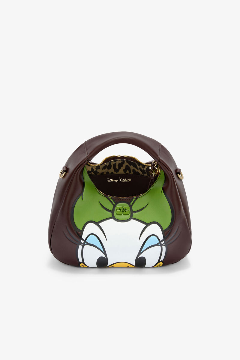 Daisy Duck Mini Hobo Bag in Brown, Recycled Leather, in colour Seal Brown - 3 - GANNI