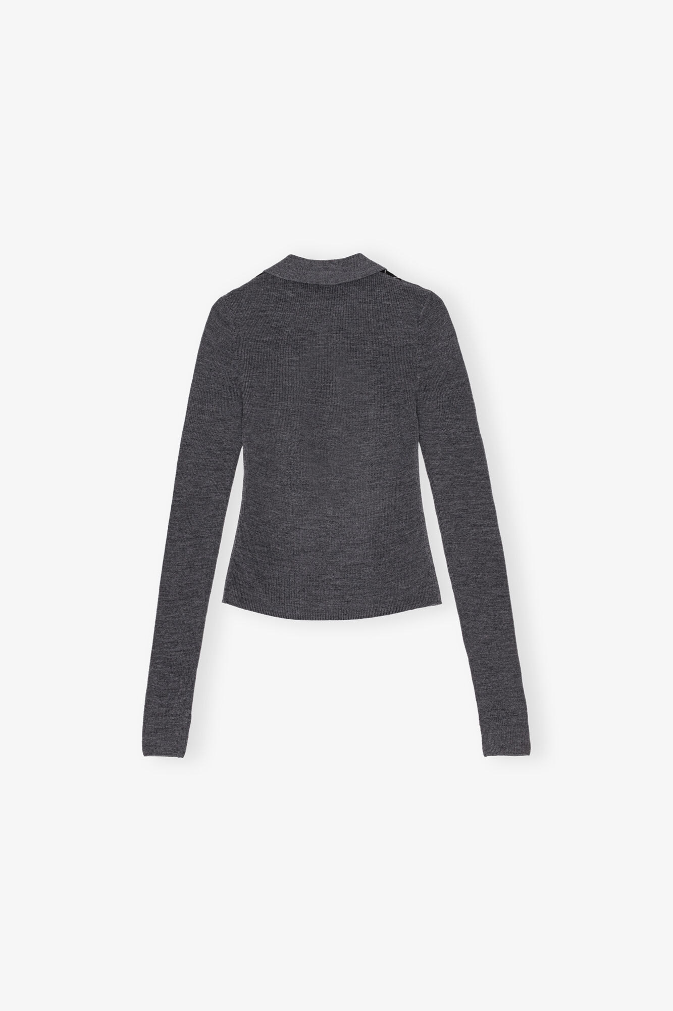 Grey Knitted Polo Shirt, Merino Wool, in colour Frost Gray - 2 - GANNI