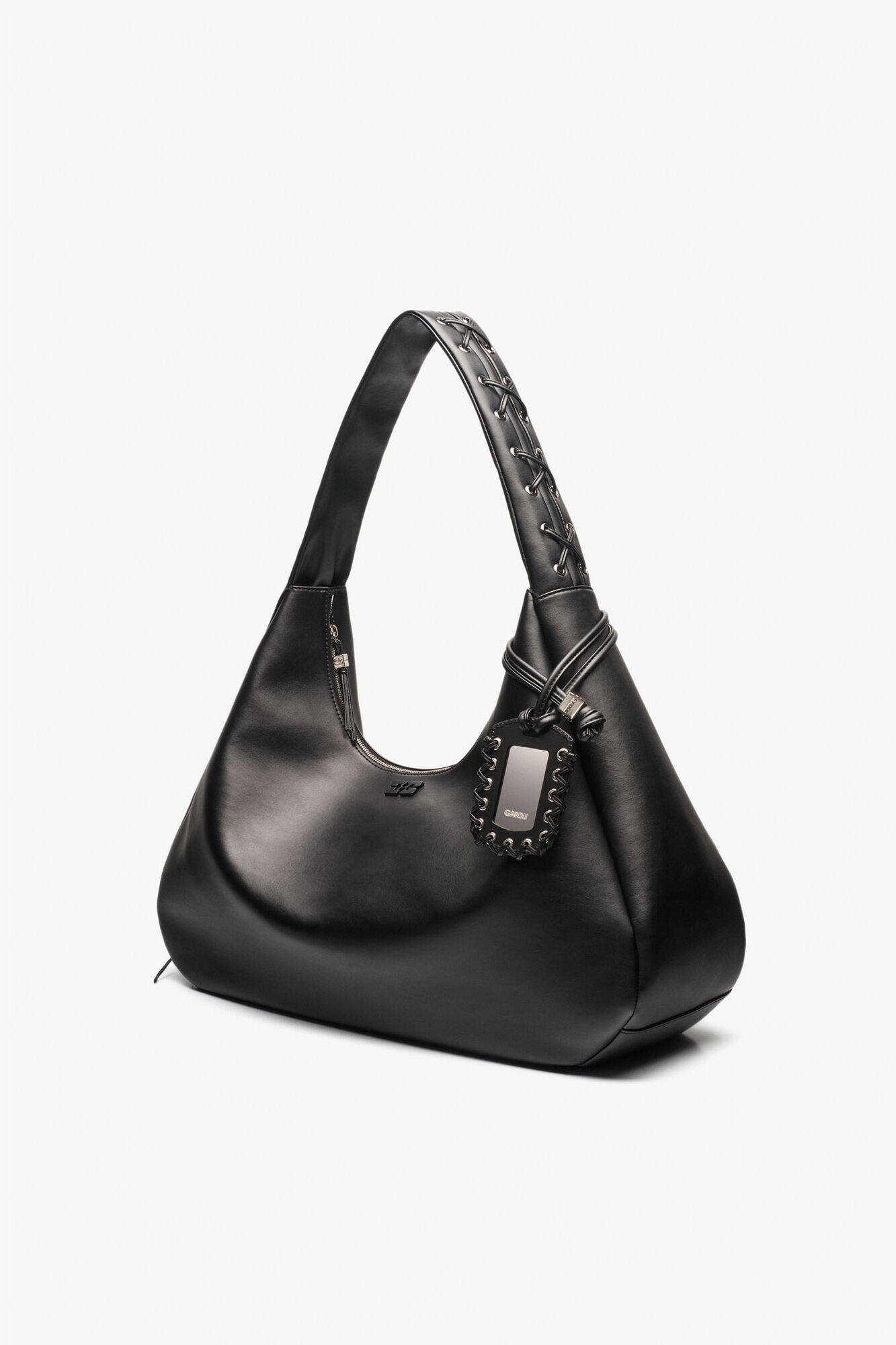 Black XXL Hobo Bag, Recycled Leather, in colour Black - 4 - GANNI
