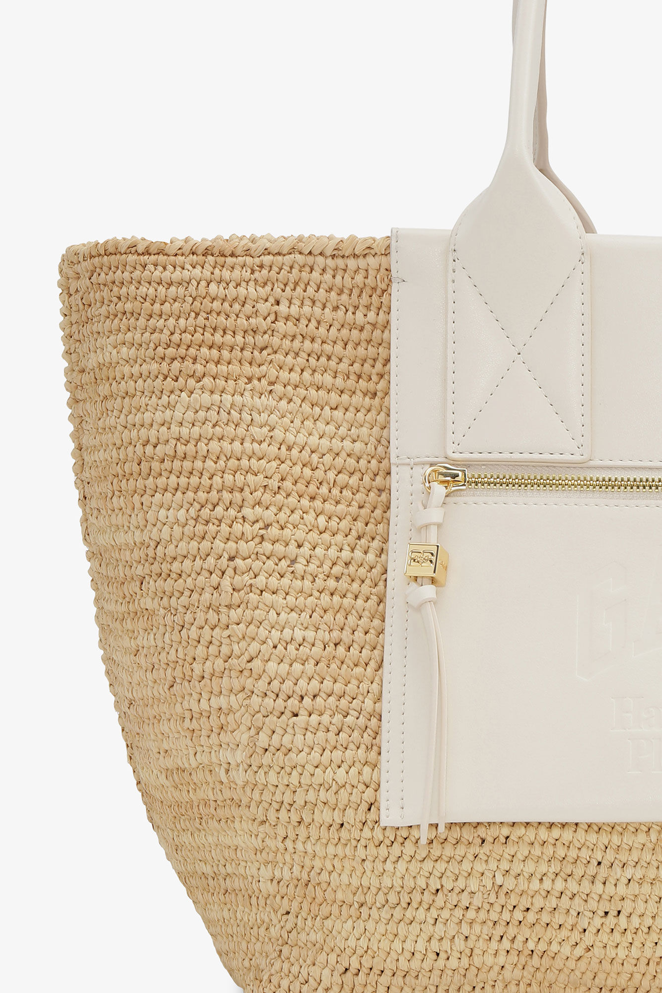 White Medium Raffia Tote, Raffia, in colour Egret - 3 - GANNI