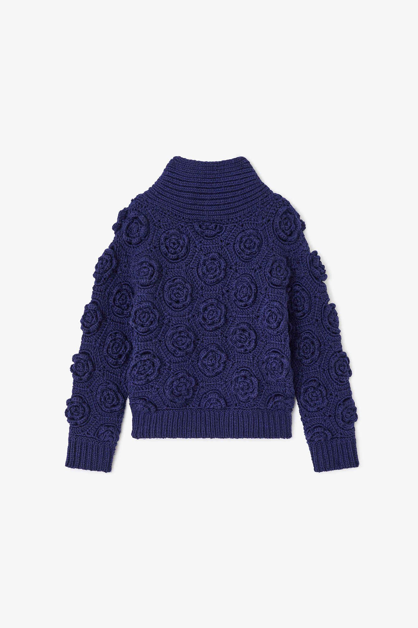 Dark Blue Flower Crochet Jumper, Wool, in colour Sky Captain - 1 - GANNI