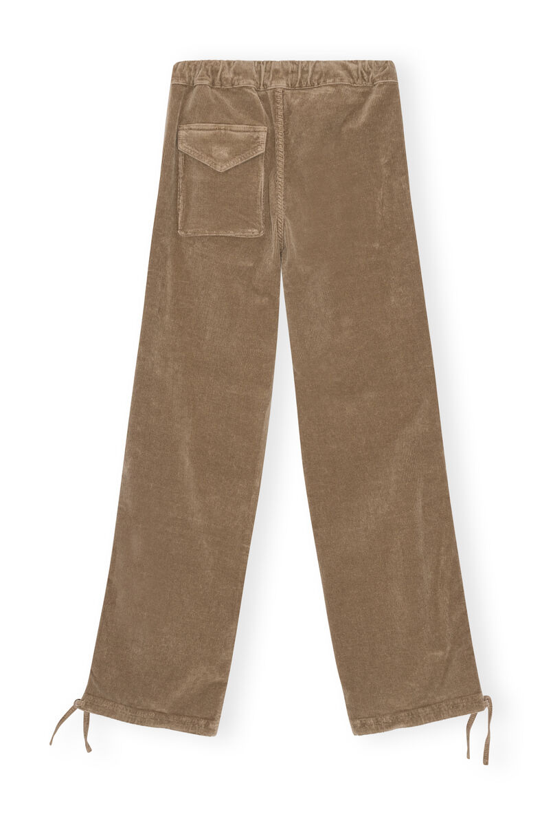 Brown Washed Corduroy Drawstring Trousers, Elastane, in colour Fallen Rock - 2 - GANNI