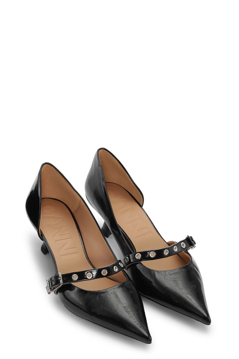 Black Feminine Buckle Kitten Heel pumps, Polyester, in colour Black - 2 - GANNI