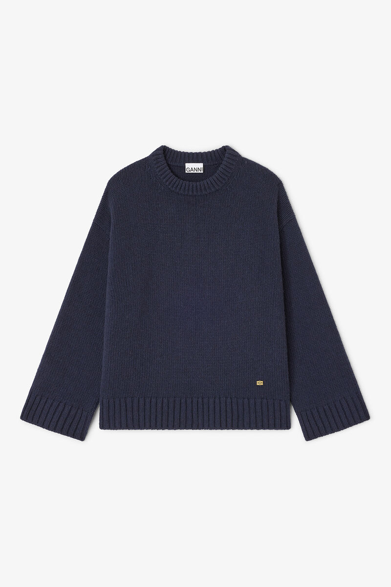 Dark Blue Wool Mix Sweater, Wool, in colour Sky Captain - 1 - GANNI
