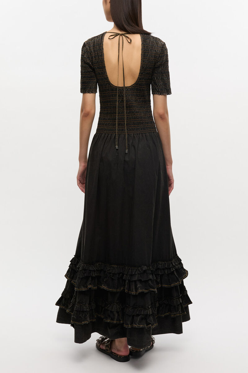 Black Washed Smock Dress, Organic Cotton, in colour Black - 2 - GANNI