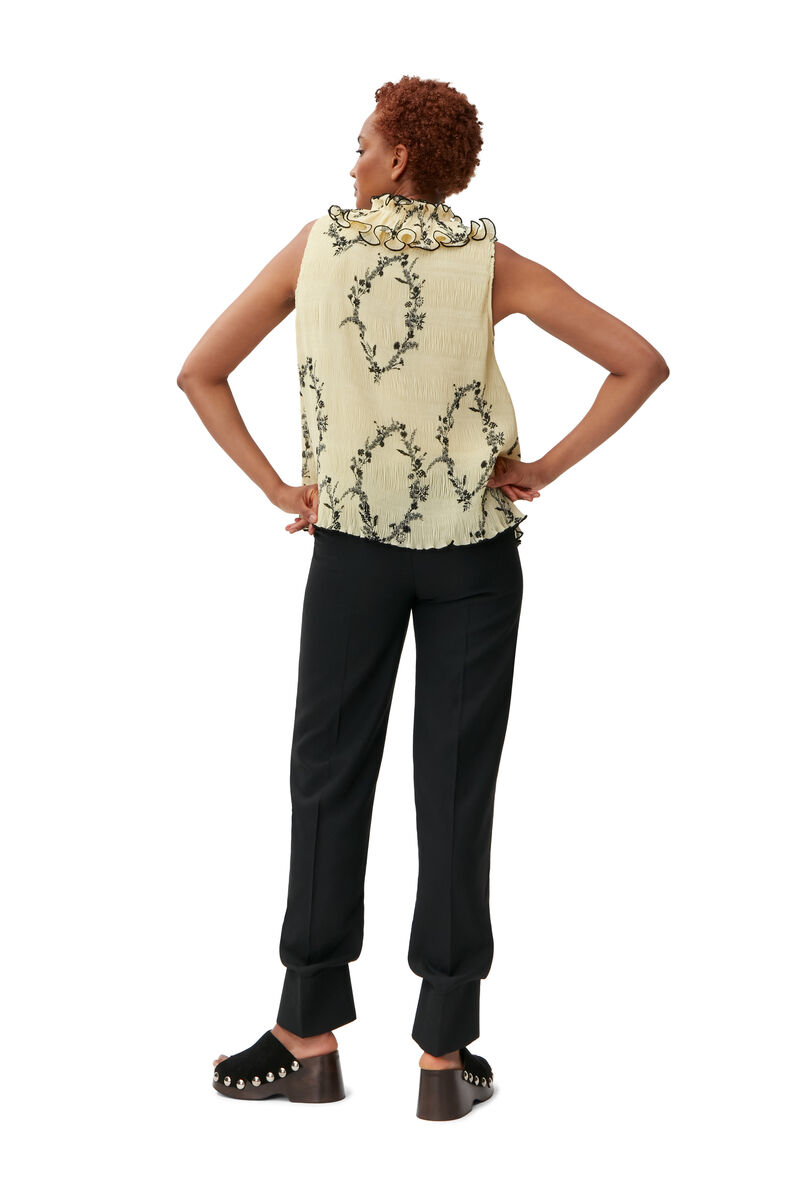 Ruffled Sleeveless Blouse, Recycled Polyester, in colour Floral Shadow Flan - 2 - GANNI