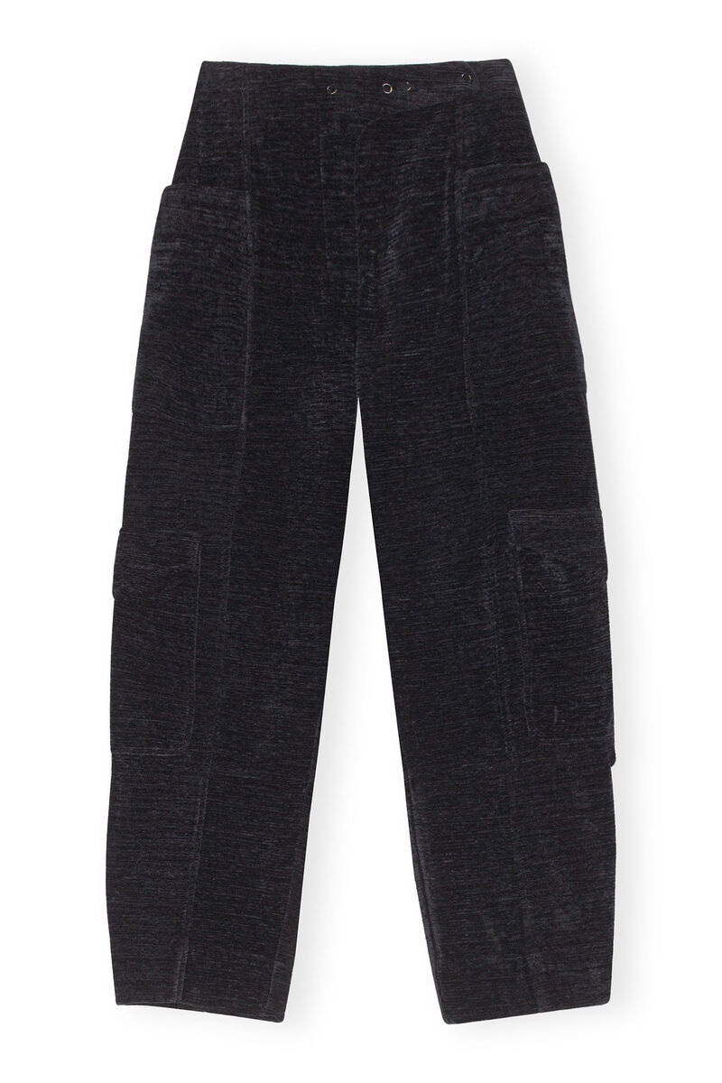 Chenille Pants, Cotton, in colour Black - 1 - GANNI