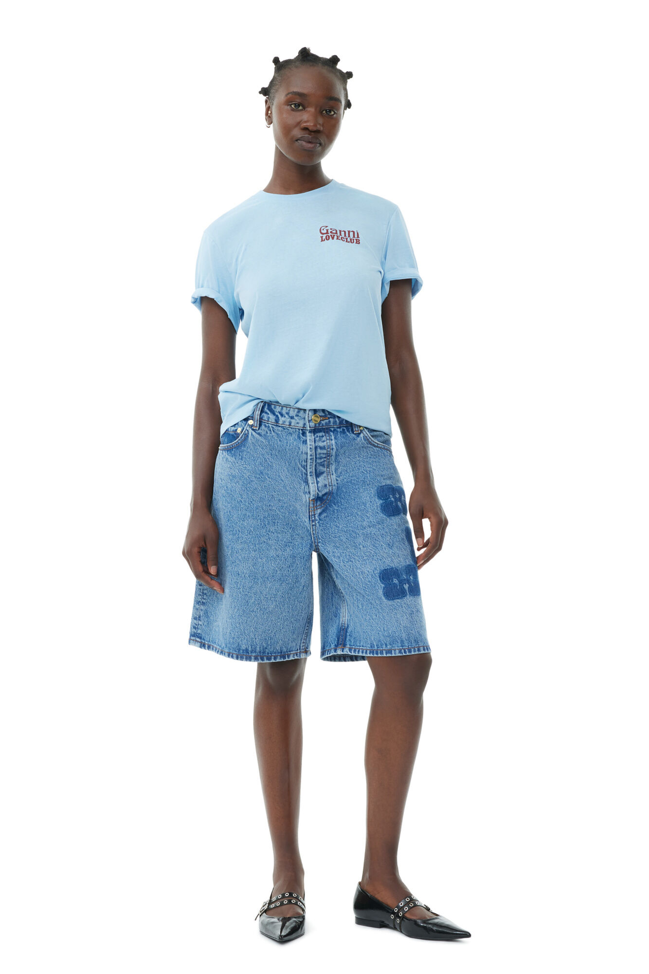 Blue Relaxed Loveclub T-shirt, Cotton, in colour Powder Blue - 2 - GANNI