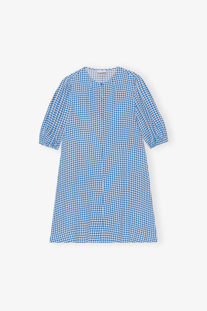 Printed Crepe Mini Dress, Strong Blue