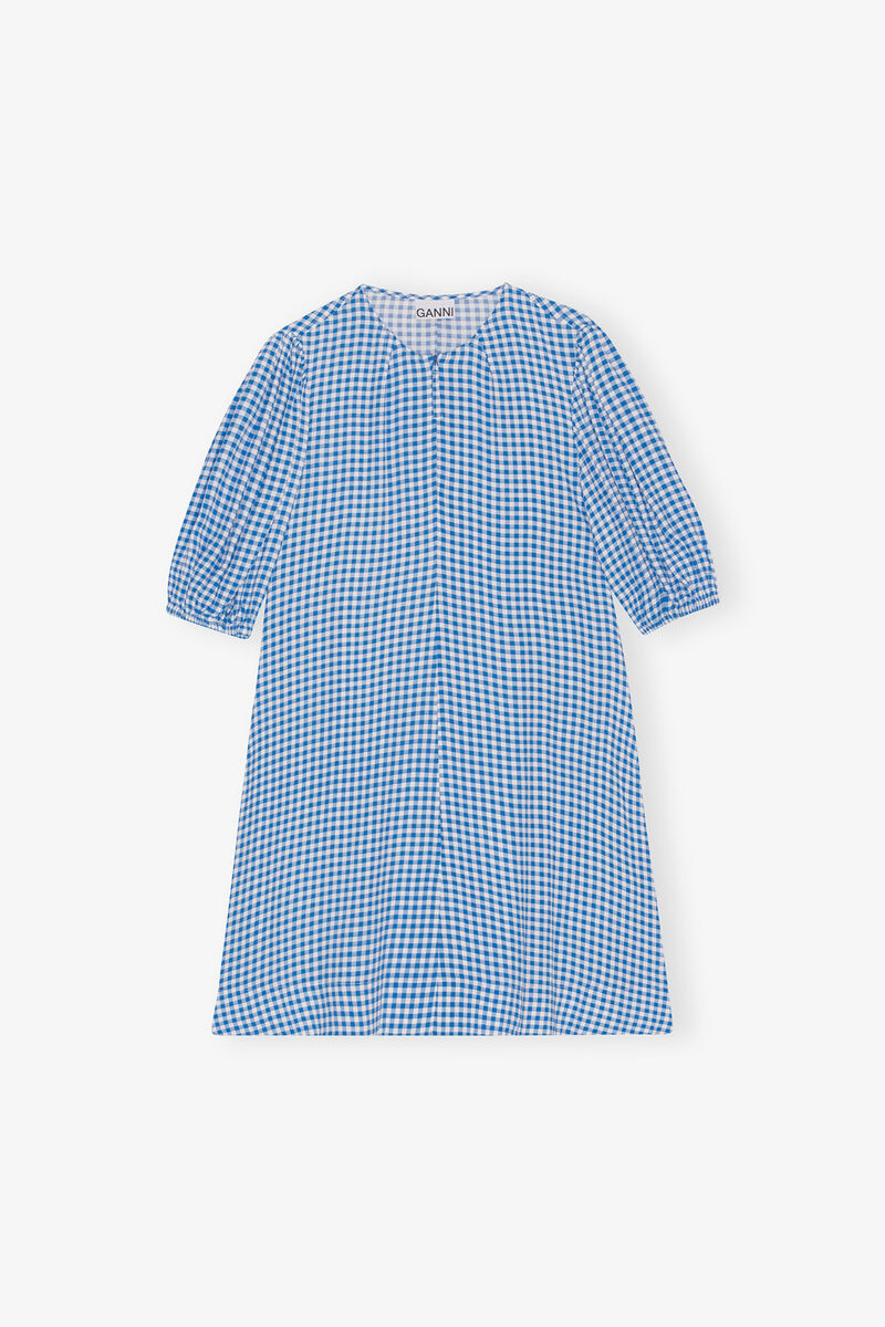 Robe mini en cr&ecirc;pe imprim&eacute;, Viscose, in colour Strong Blue - 1 - GANNI