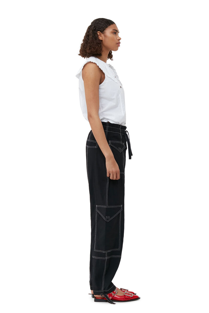 Light Slub Pocket Pants, LENZING™ ECOVERO™, in colour Black - 3 - GANNI