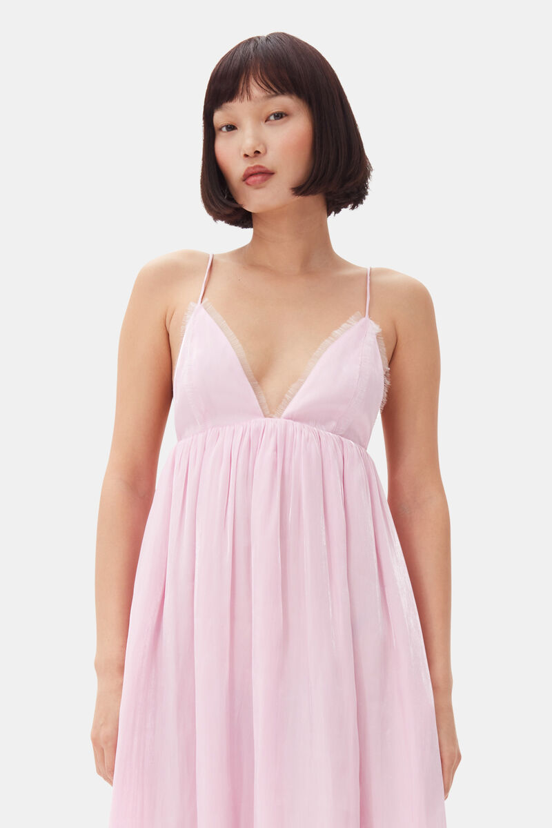 Pink Satin Strap Dress, Recycled Polyester, in colour Chalk Pink - 2 - GANNI