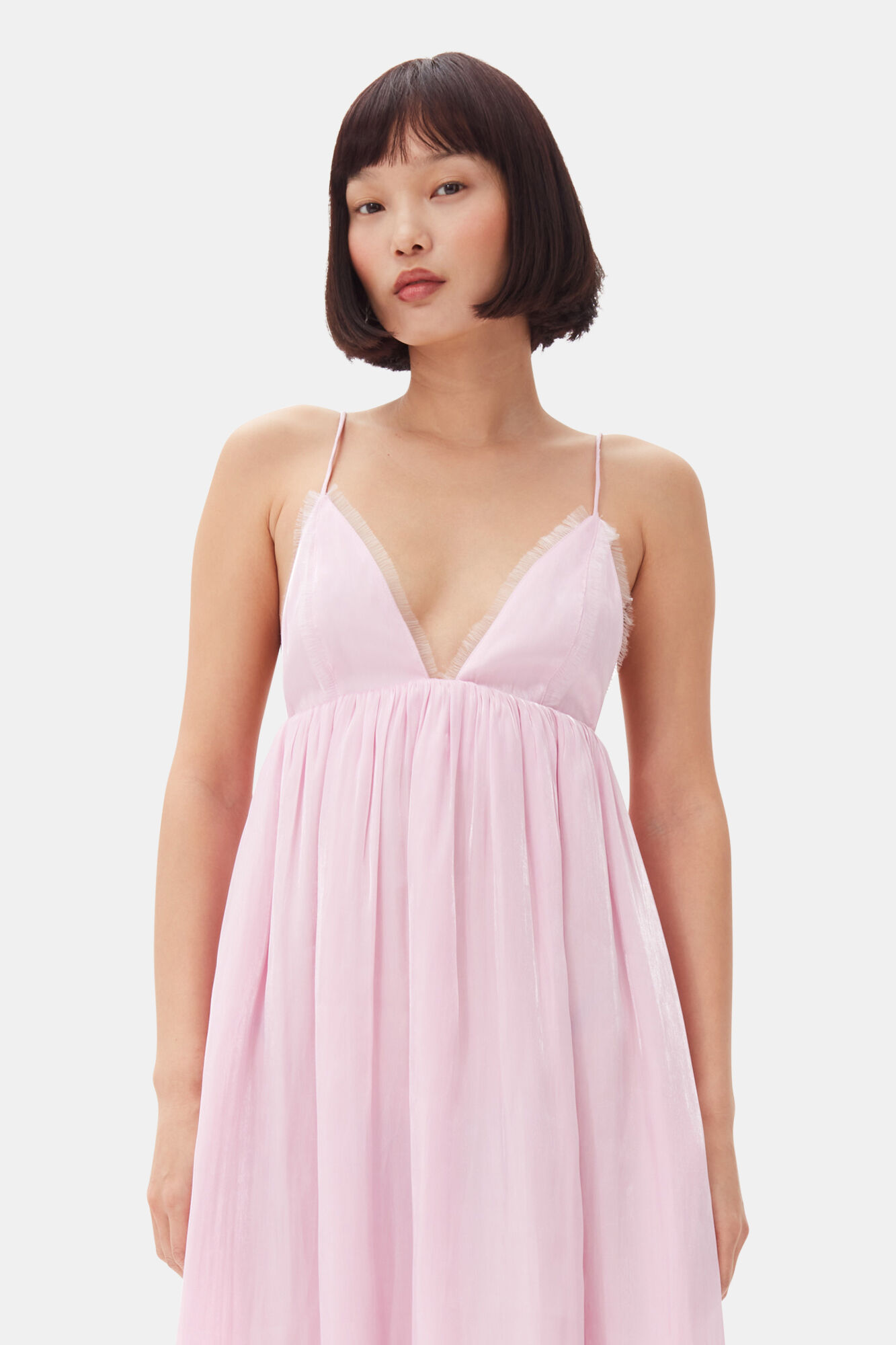 Pink Satin Strap Dress, Recycled Polyester, in colour Chalk Pink - 2 - GANNI