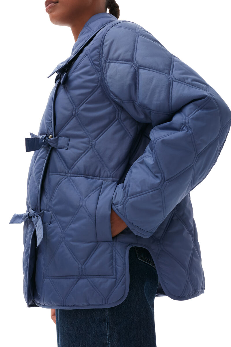 Ripstop Quilt Asymmetric Jacket, in colour Gray Blue - 4 - GANNI