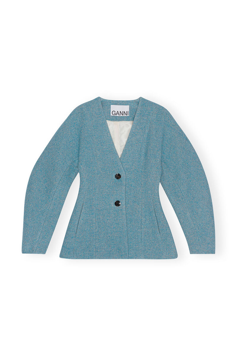 Twill Wool Suiting Blazer, Polyamide, in colour Heather - 1 - GANNI