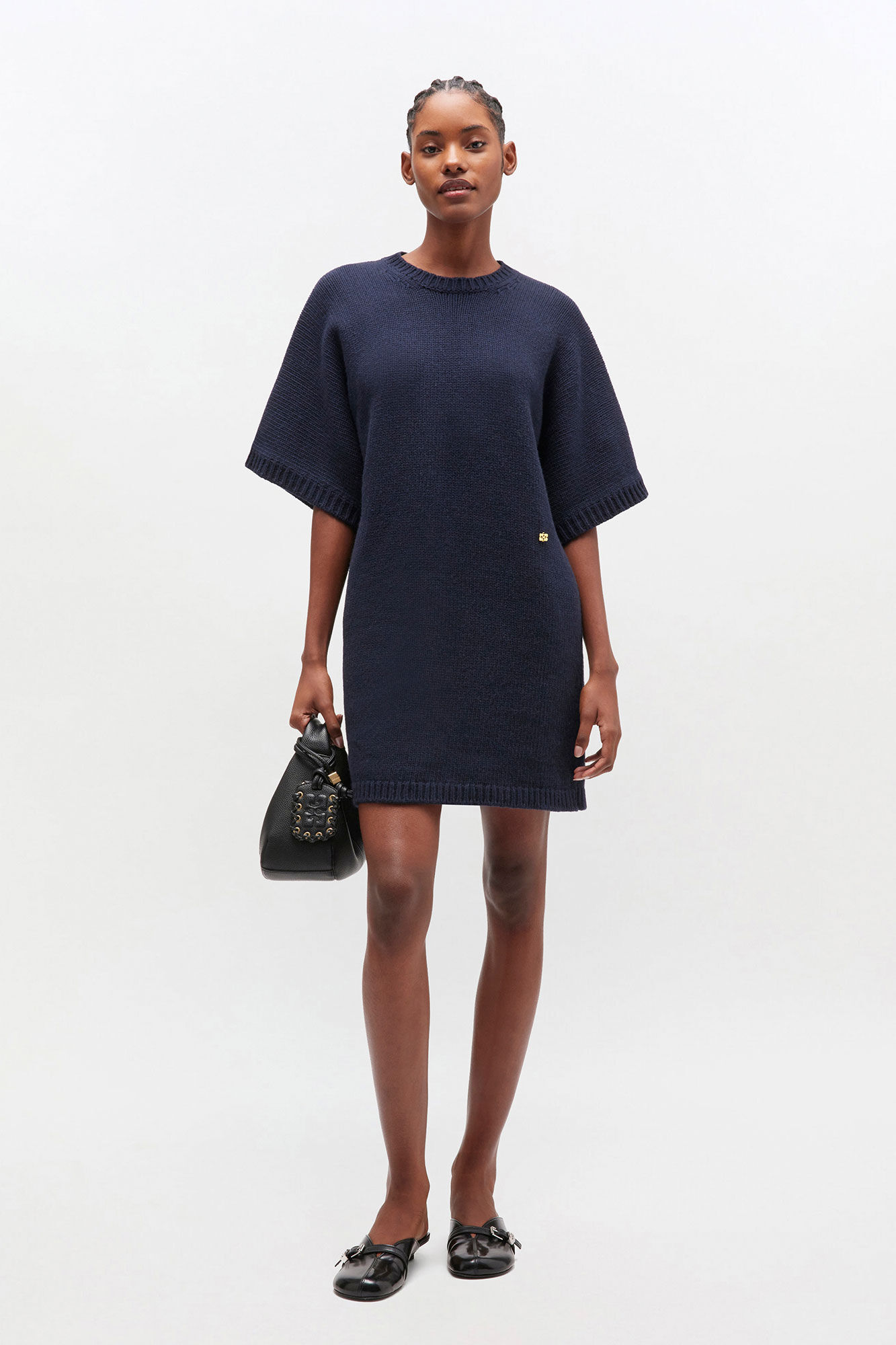 Dark Blue Wool Mix Dress, Recycled Polyamide, in colour Sky Captain - 1 - GANNI