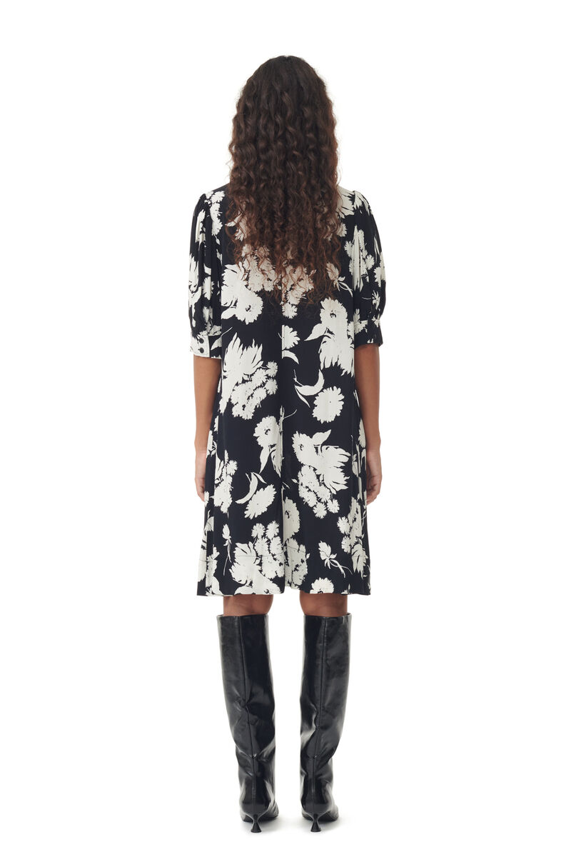 Printed Crepe Mini Dress, LENZING™ ECOVERO™, in colour Black - 4 - GANNI