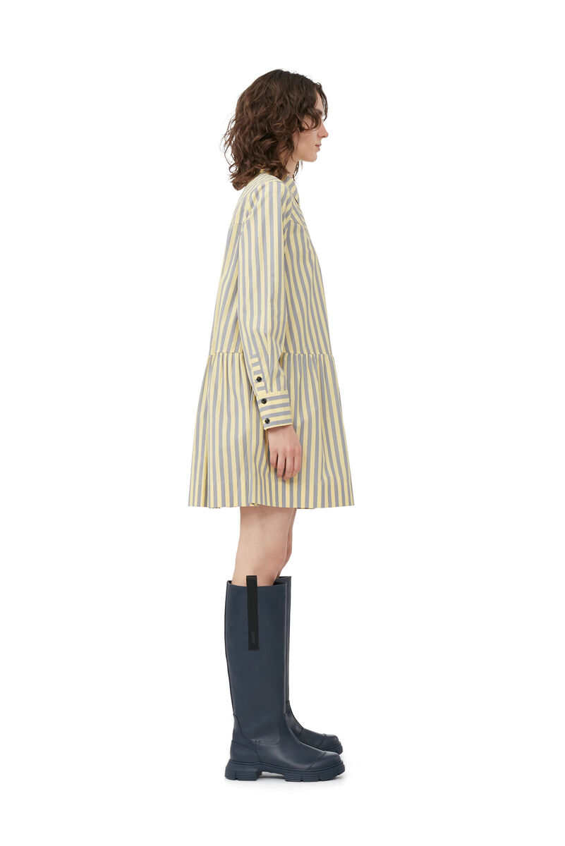 Striped Cotton Mini Shirt Dress, Cotton, in colour Frost Gray - 2 - GANNI