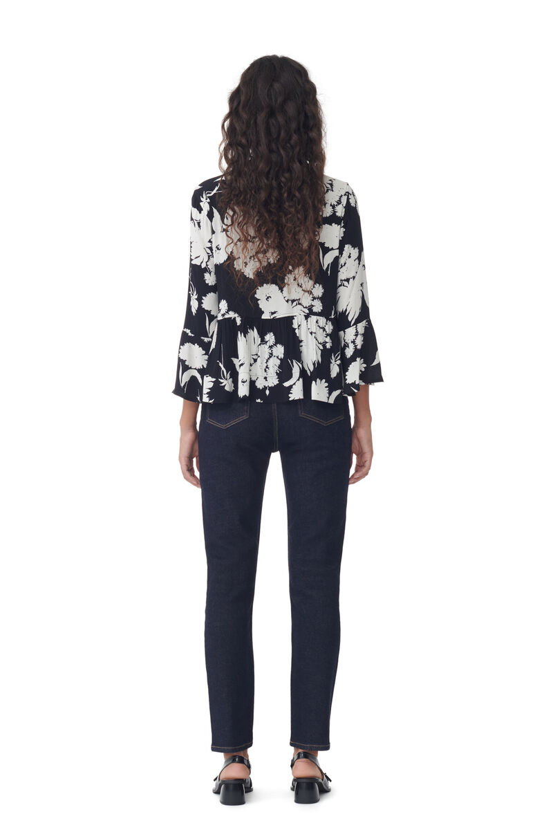 Printed Crepe Peplum Bluse, LENZING™ ECOVERO™, in colour Black - 4 - GANNI