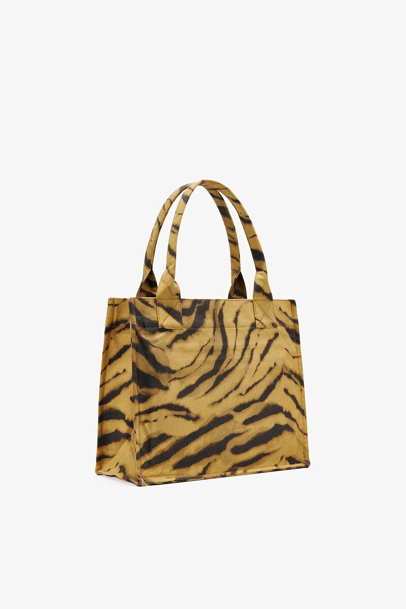 Zebra Print Large Tote, Recycled Cotton, in colour Khaki - 2 - GANNI