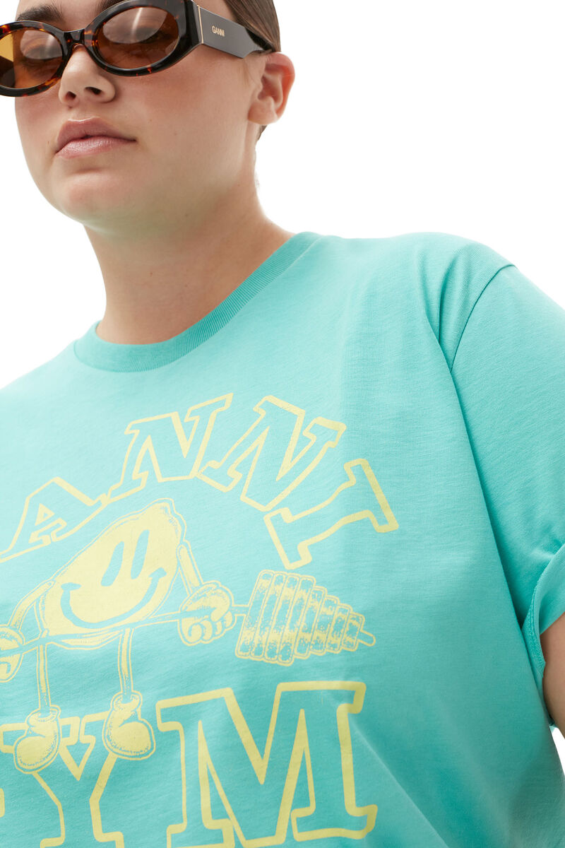 Entspannt geschnittenes Basic-Jersey-Sport-T-Shirt, Cotton, in colour Lagoon - 5 - GANNI