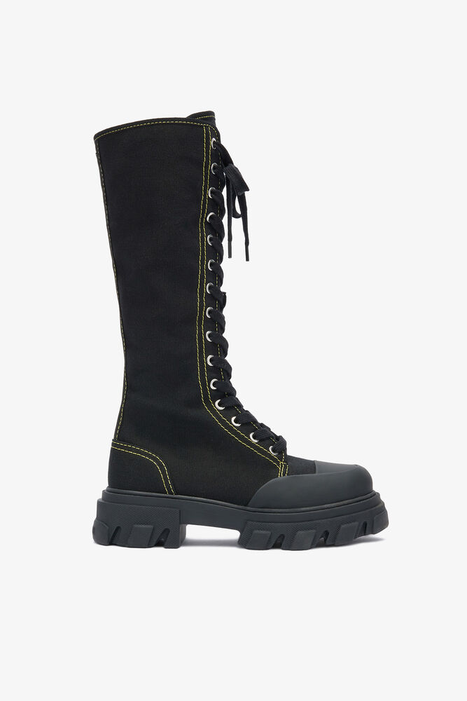 Trail Boots Tall in Black Canvas, Black