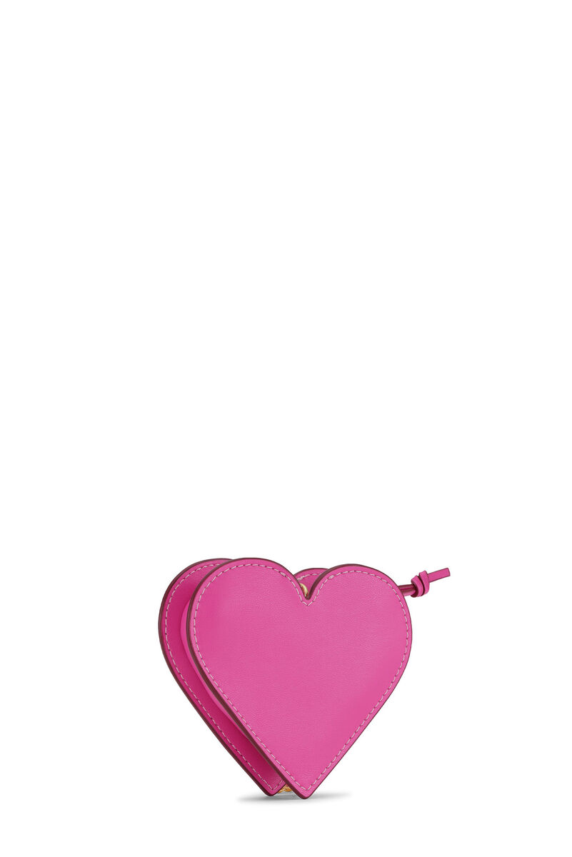 Pink Funny Heart Zipped Pung, Polyester, in colour Shocking Pink - 2 - GANNI