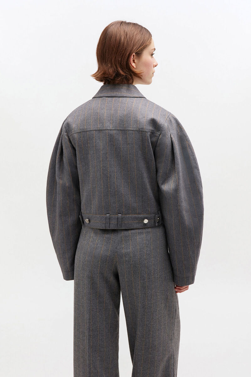 Grey Stripe Jacket, Ecovero Viscose, in colour Pewter - 3 - GANNI