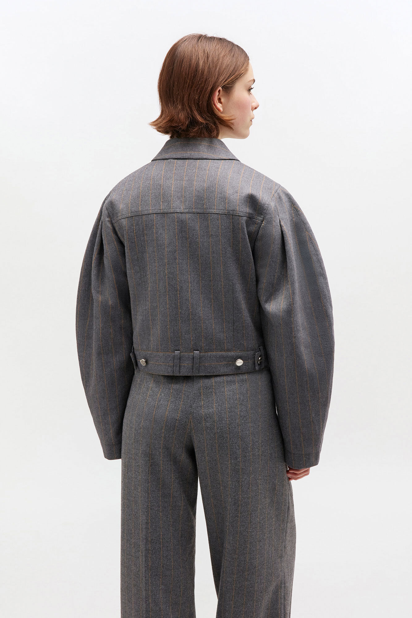 Grey Stripe Jacket, Ecovero Viscose, in colour Pewter - 3 - GANNI