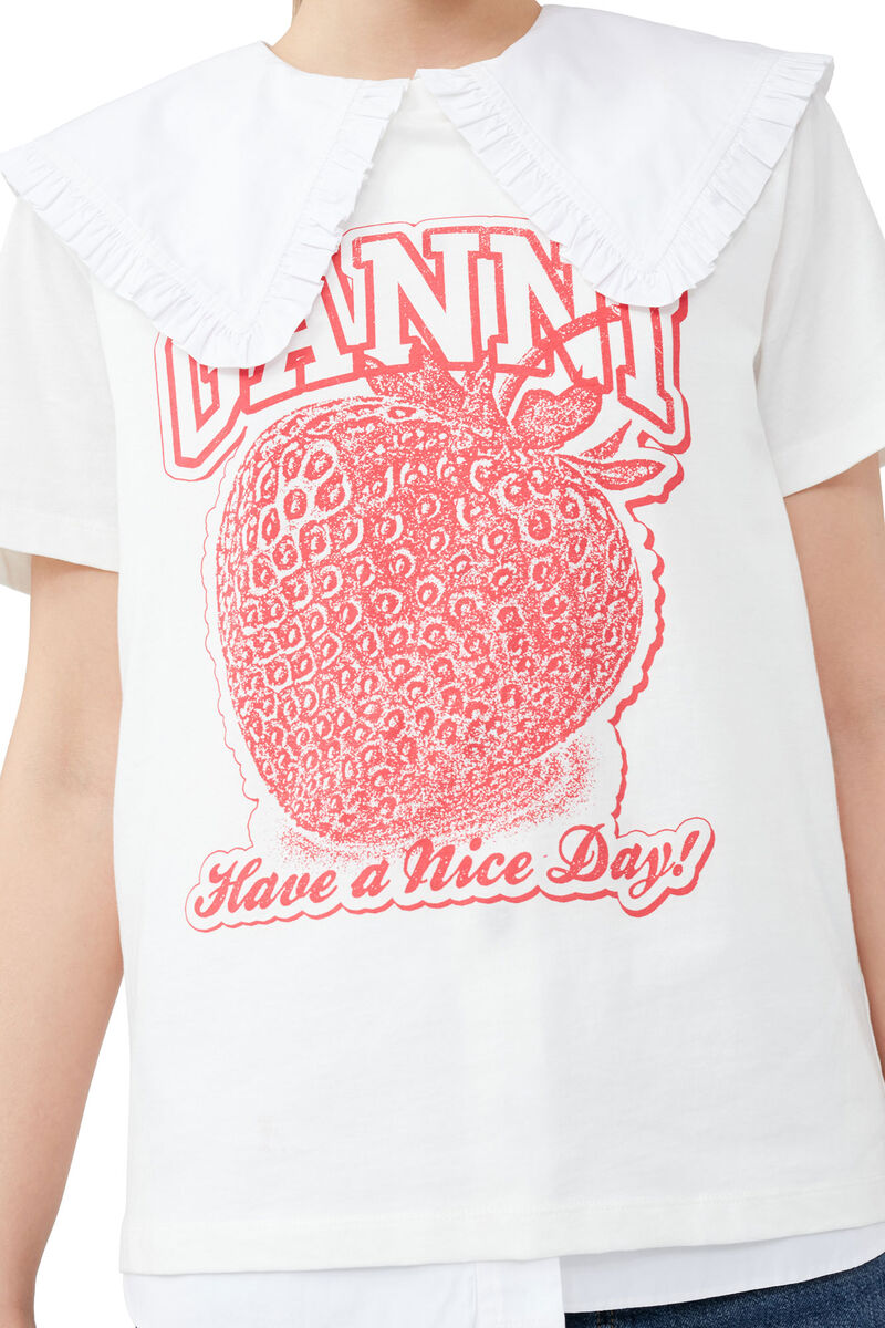 Lässiges Strawberry-T-Shirt, Cotton, in colour Egret - 4 - GANNI