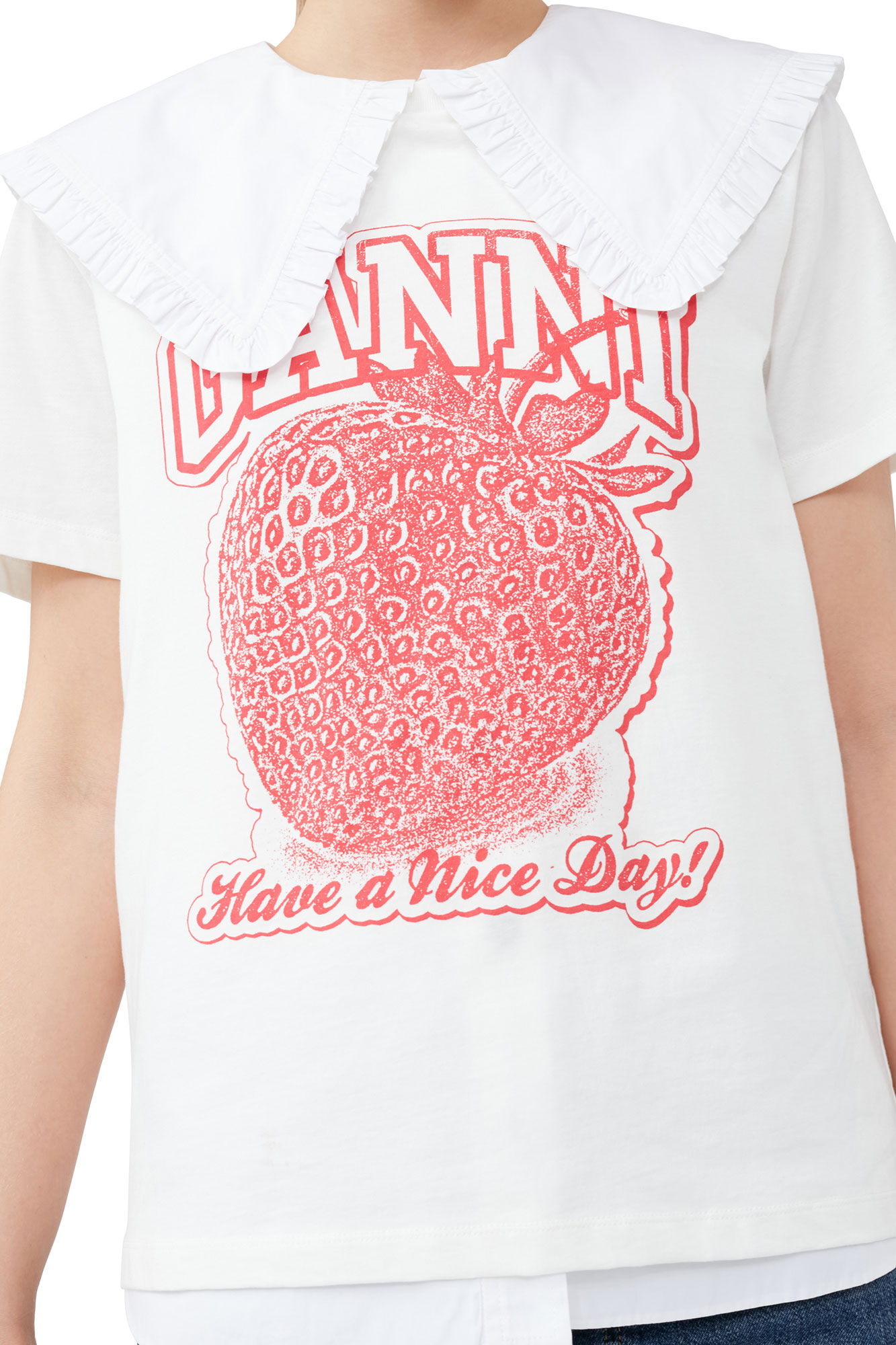 Strawberry Relaxed T-shirt, Cotton, in colour Egret - 4 - GANNI