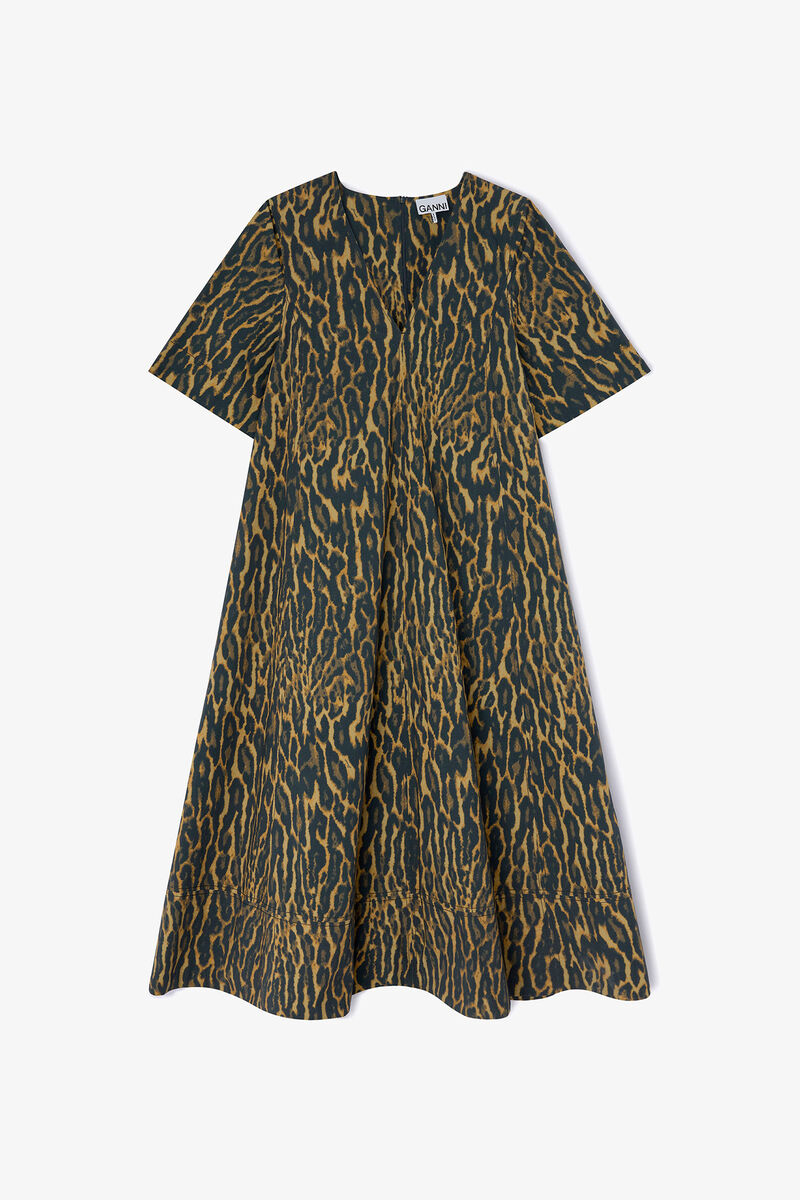 Dress in Leopard Cotton, Organic Cotton, in colour Khaki - 1 - GANNI