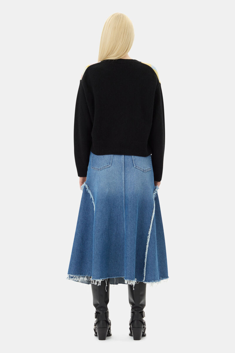 Blue Midi Skirt, Cotton, in colour Mid Blue Stone - 4 - GANNI