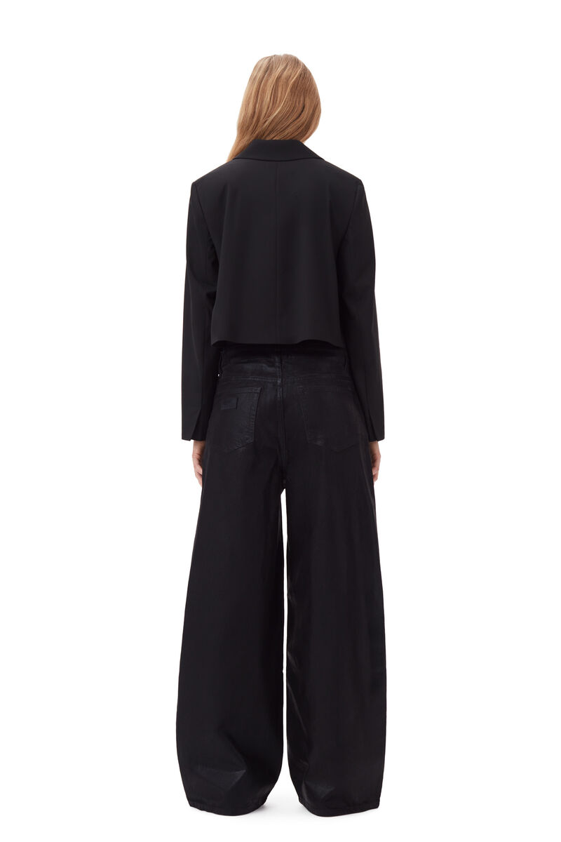 Black Drapey Melange Short Blazer, Elastane, in colour Black - 4 - GANNI