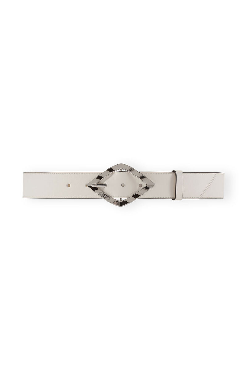 Diamond Belt, Leather, in colour Egret - 1 - GANNI