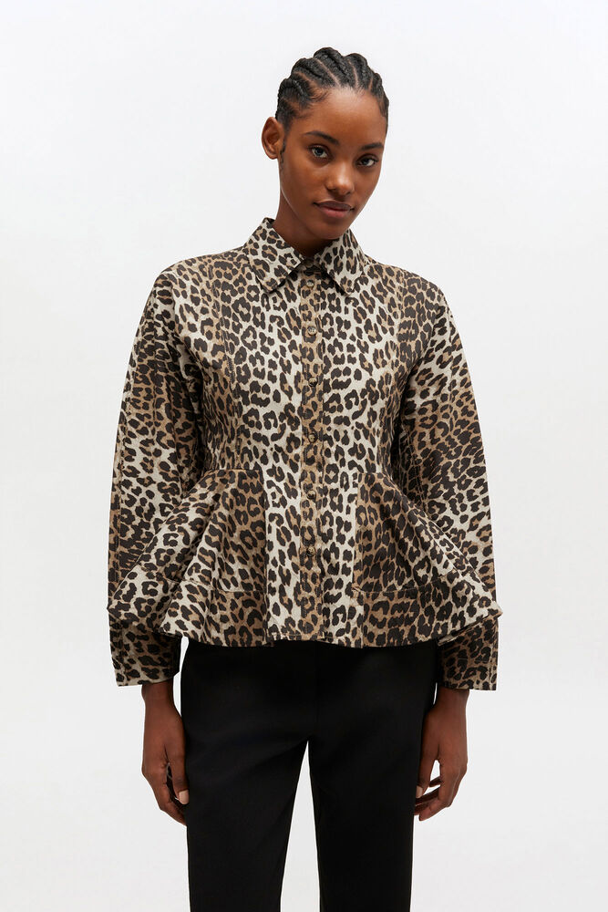 Leopard Peplum Shirt, Almond Milk