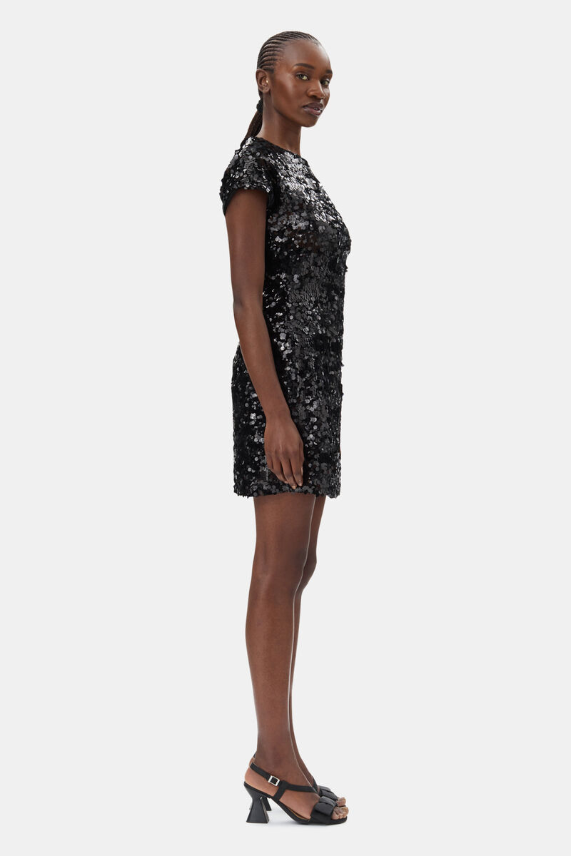 Black Velvet Sequins Mini Dress, Polyester, in colour Black - 3 - GANNI