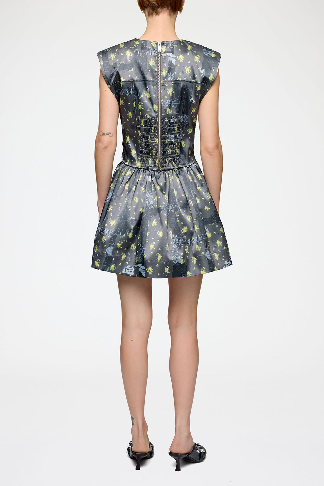 Dress in Printed Satin, Recycled Polyester, in colour Black Sand - 2 - GANNI
