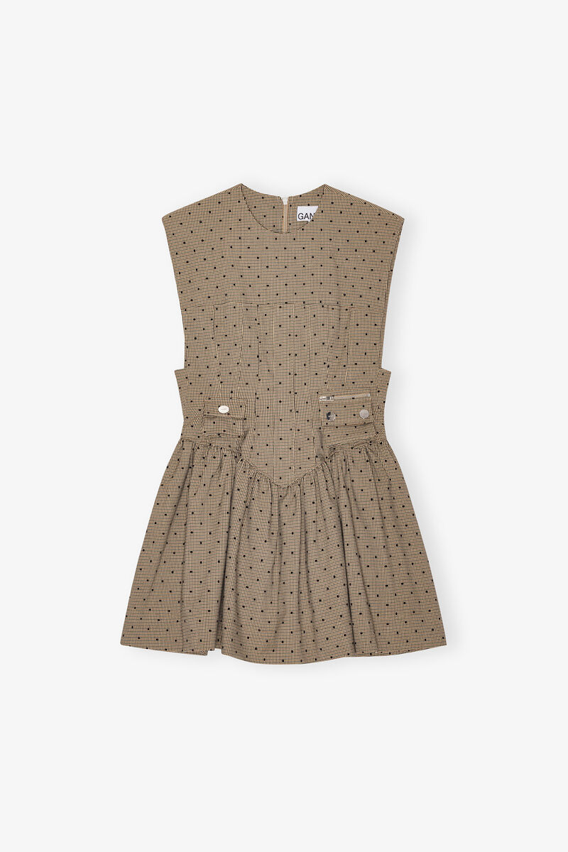 Brown Flock Suiting Corset Mini Dress, Recycled Polyester, in colour Tiger's Eye - 1 - GANNI