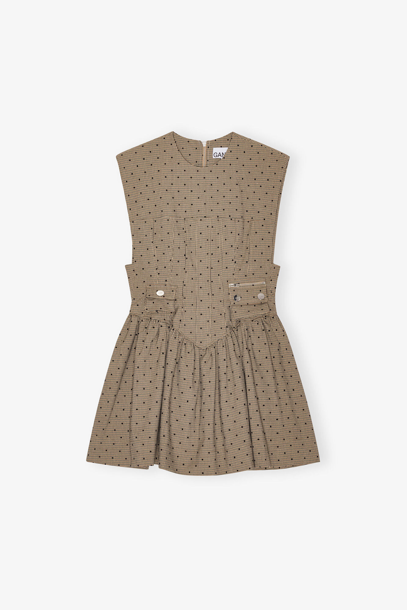 Brown Flock Suiting Corset Mini Dress, Recycled Polyester, in colour Tiger's Eye - 1 - GANNI