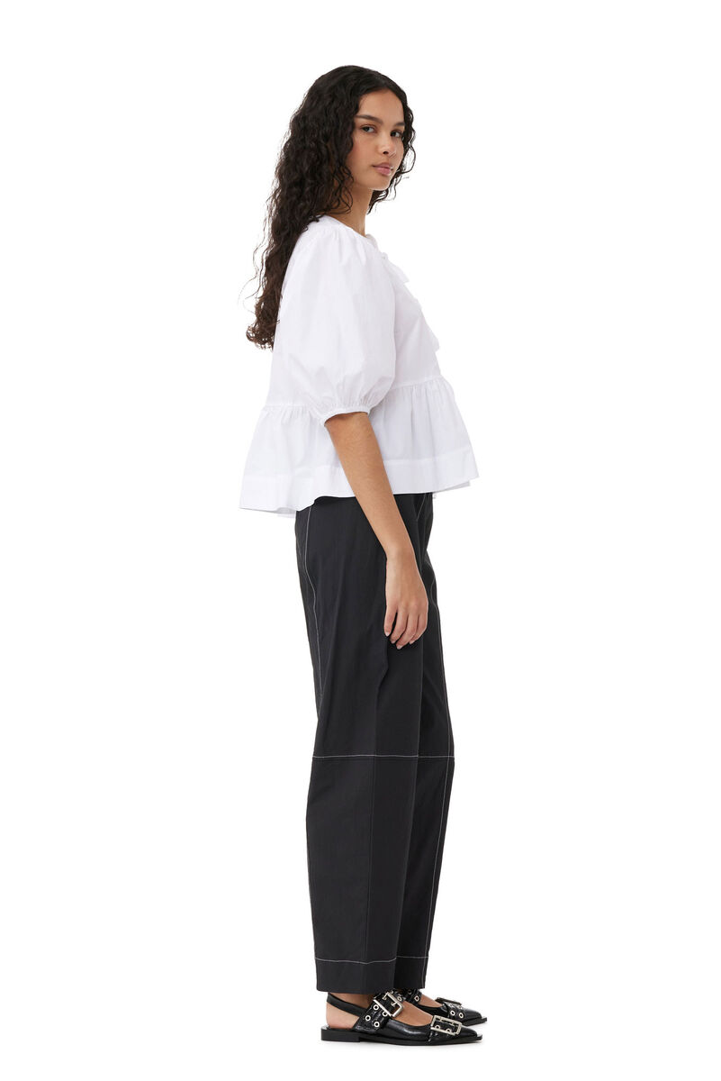 Cotton Crepe Elasticated Curve Pants, Cotton, in colour Black - 2 - GANNI
