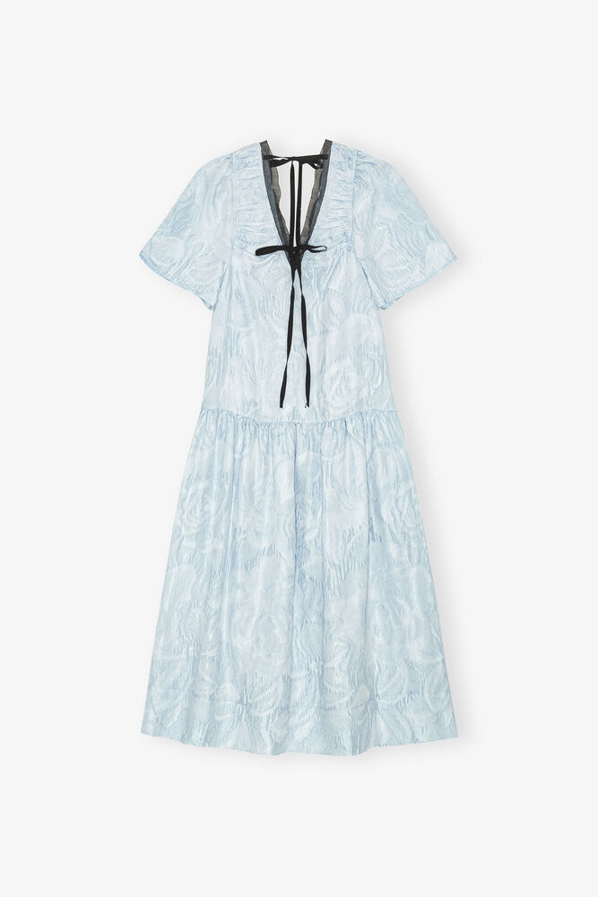 Blue Textured Cloque Midi Dress, Soft Chambray