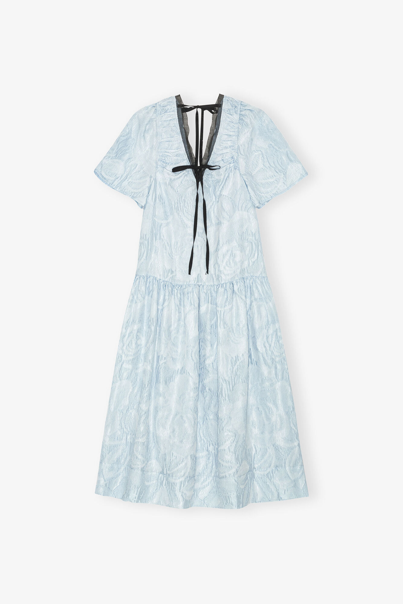 Blue Textured Cloque Midi Dress, Recycled Polyester, in colour Soft Chambray - 1 - GANNI