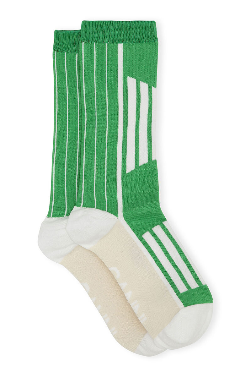 Sporty Socks, Cotton, in colour Kelly Green - 1 - GANNI