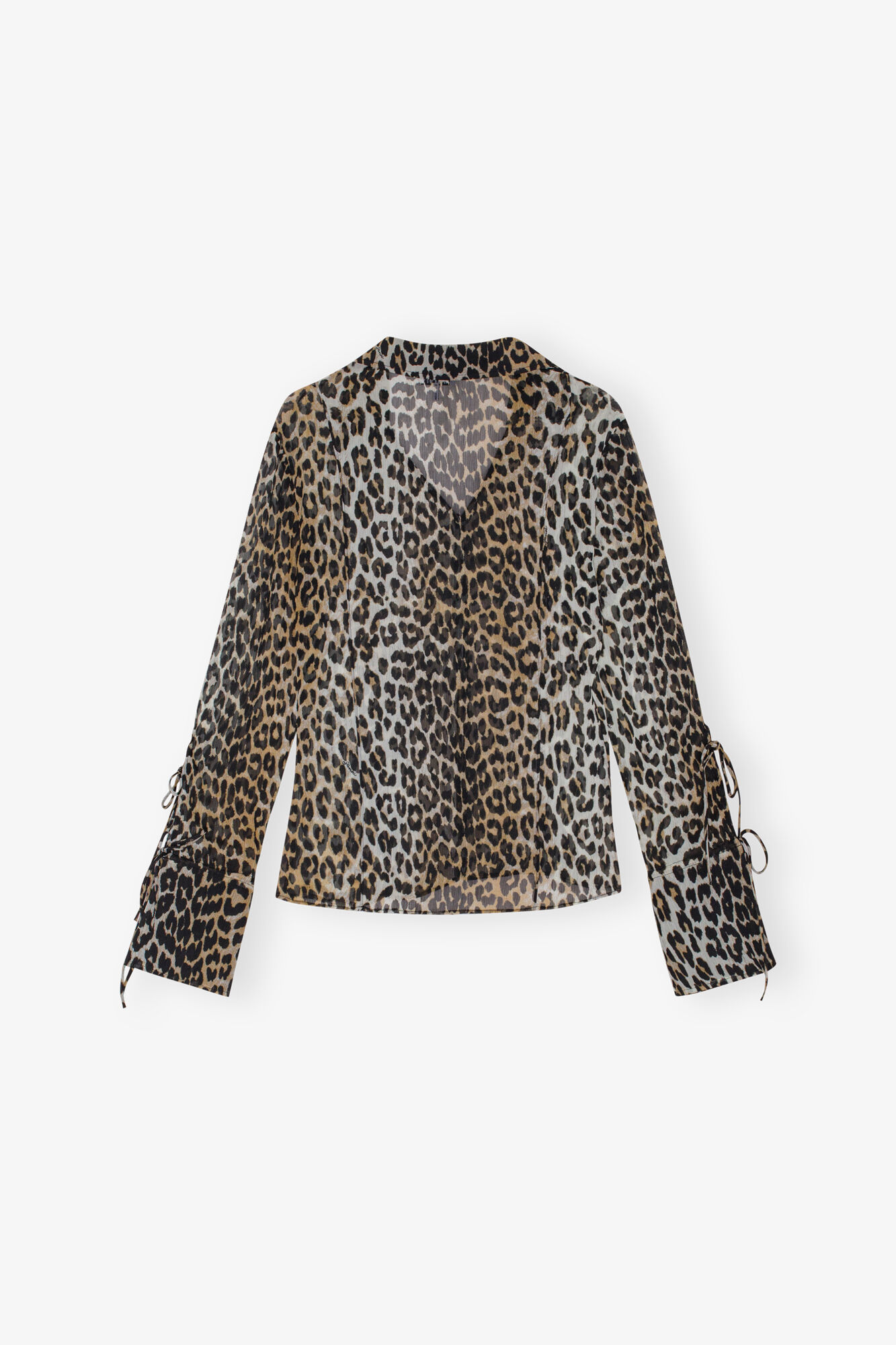 Leopard Printed Chiffon Slim Shirt, Recycled Polyester, in colour Almond Milk - 2 - GANNI