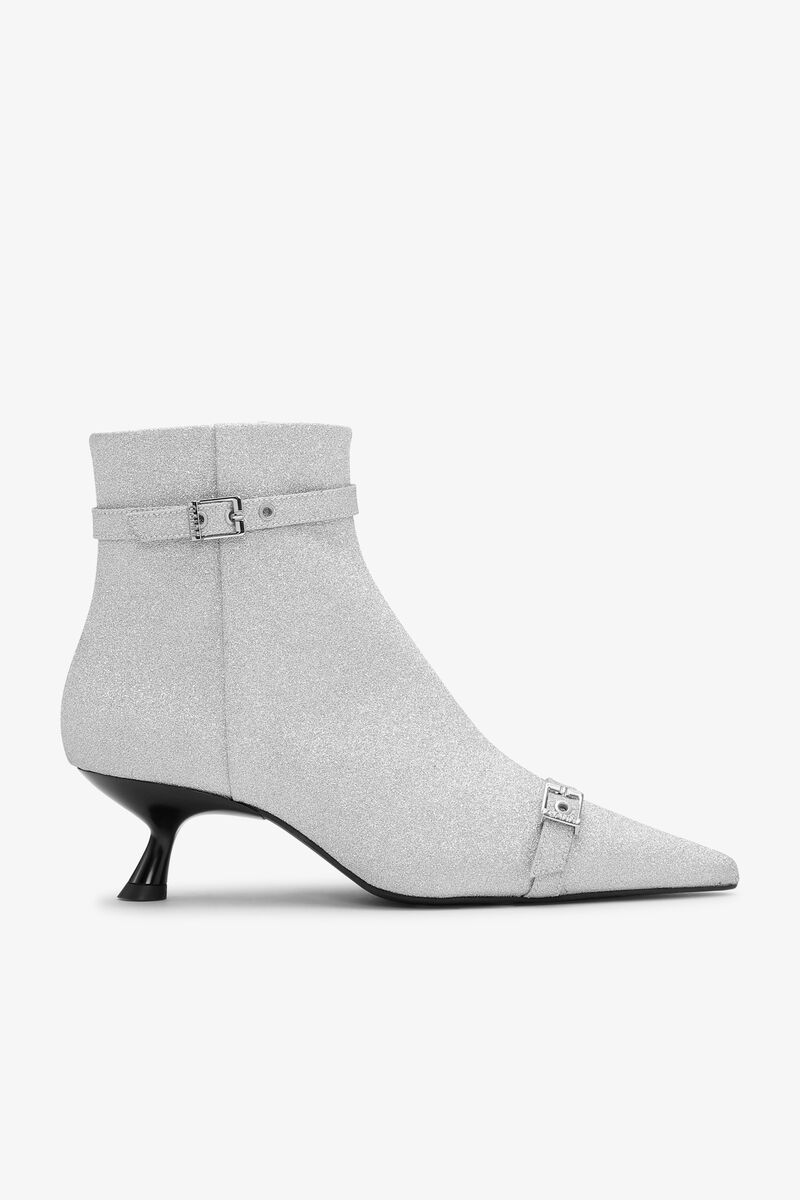Silver Glitter Eyelets Kitten Heel Boots, Polyester, in colour Silver - 1 - GANNI