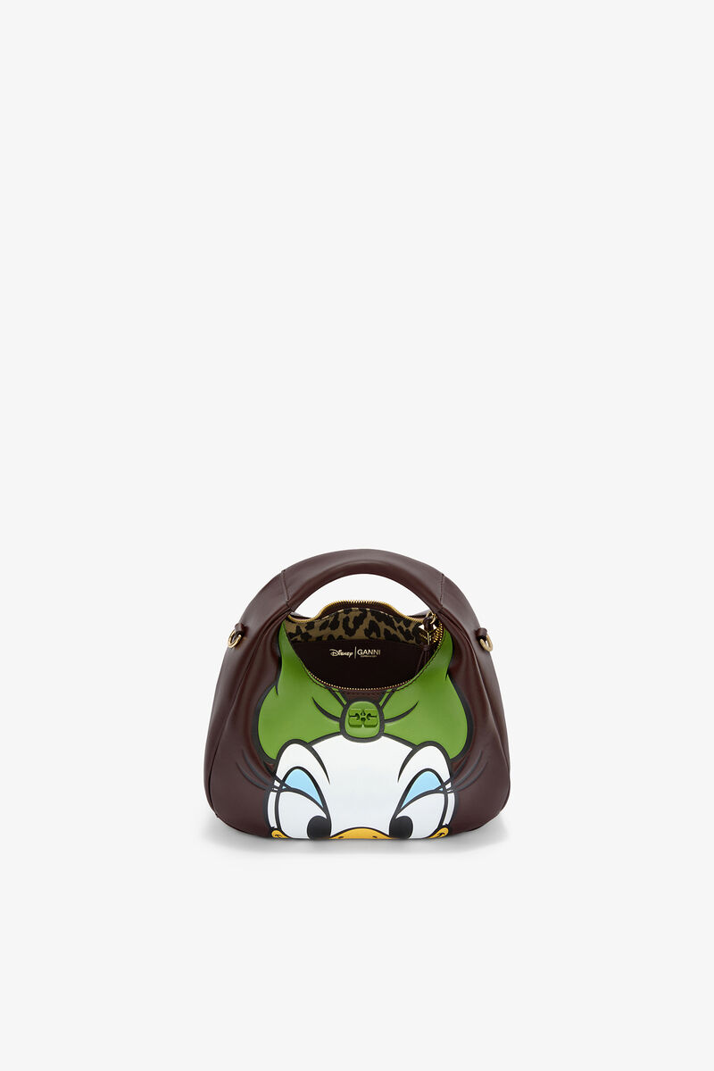 Daisy Duck Mini Hobo Bag in Brown, Recycled Leather, in colour Seal Brown - 3 - GANNI