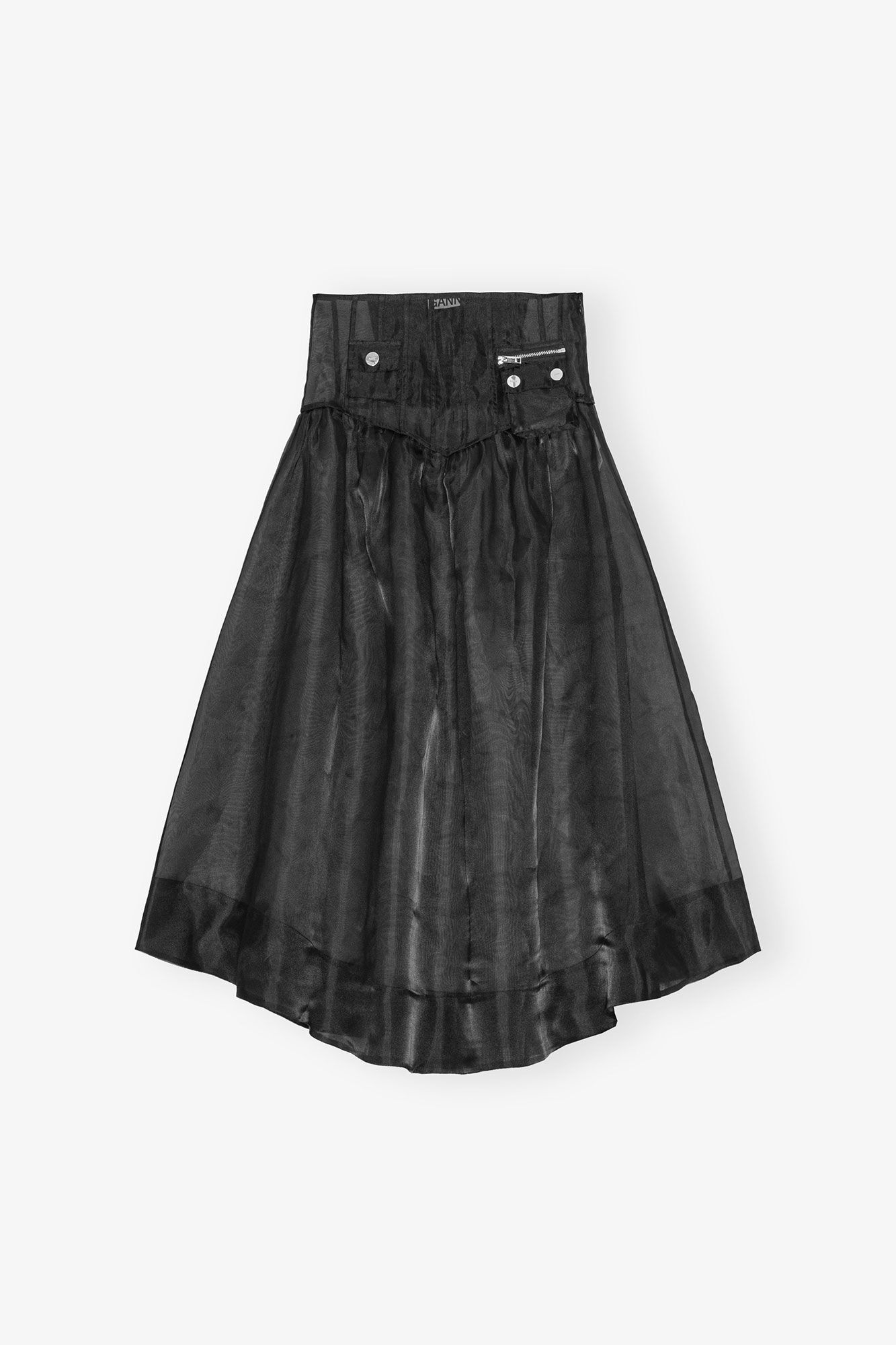 Black Technical Organza Pocket Skirt, Recycled Polyester, in colour Black - 1 - GANNI