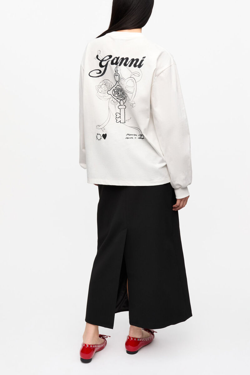 White Re-cut Heavy Long-sleeve T-shirt, Organic Cotton, in colour Egret - 3 - GANNI
